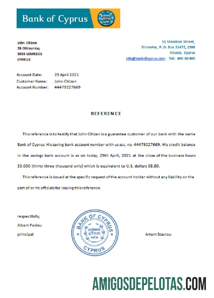 Referência do Banco de Chipre de Chipre exemplo